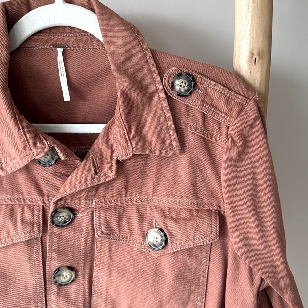 Free People Eisenhower Slouchy Boho Denim Button Up Fall Jacket Terracotta S - Picture 6 of 12